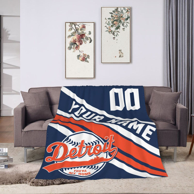 Custom Baseball Detroit Fleece Throw Blanket With Name Number for Fans Gifts