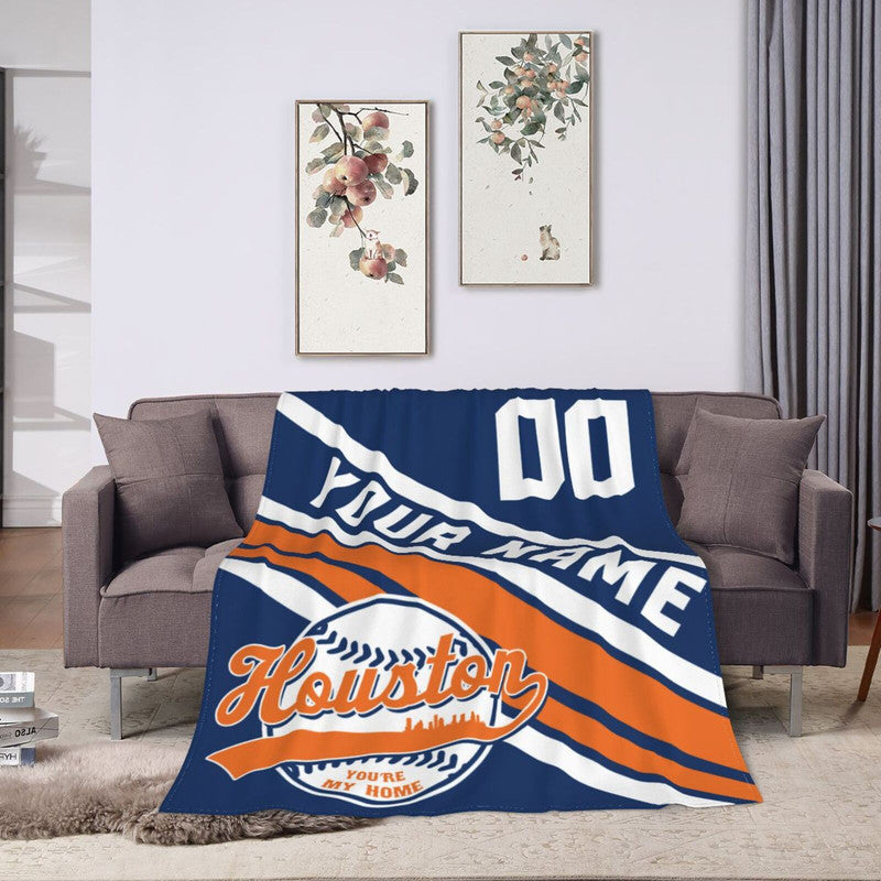 Custom Baseball Houston Fleece Throw Blanket With Name Number for Fans Gifts
