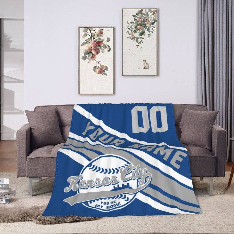 Custom Baseball Kansas City Fleece Throw Blanket With Name Number for Fans Gifts