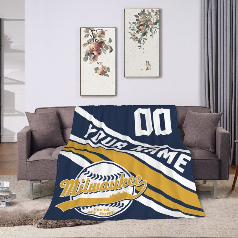 Custom Baseball Milwaukee Fleece Throw Blanket With Name Number for Fans Gifts