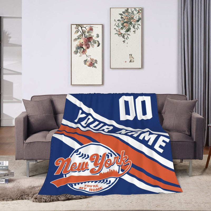 Custom Baseball New York Fleece Throw Blanket With Name Number for Fans Gifts