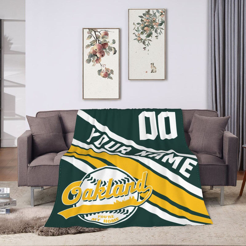 Custom Baseball Oakland Fleece Throw Blanket With Name Number for Fans Gifts