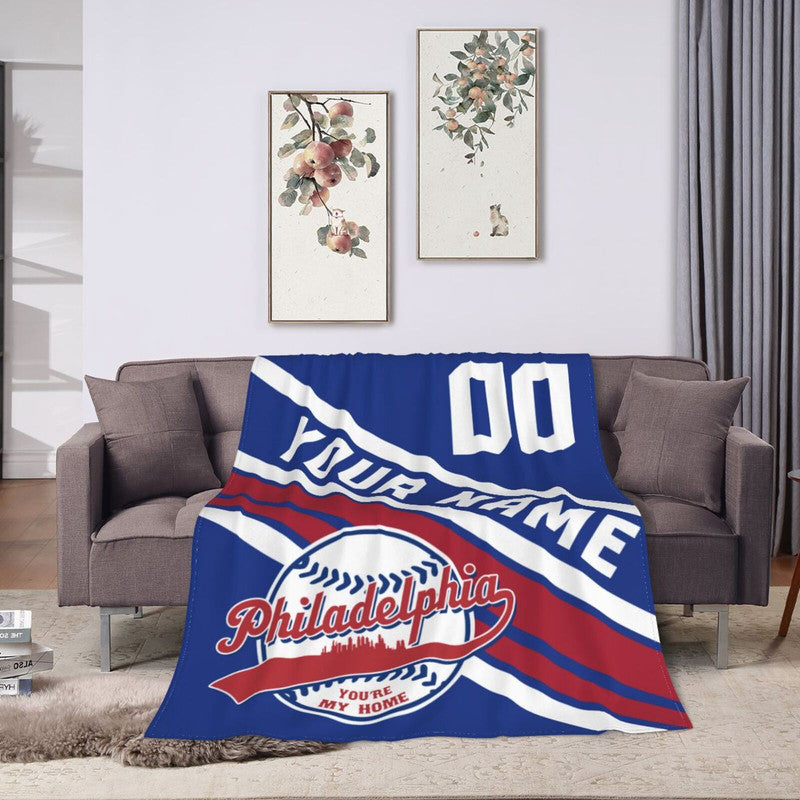 Custom Baseball Philadelphia Fleece Throw Blanket With Name Number for Fans Gifts