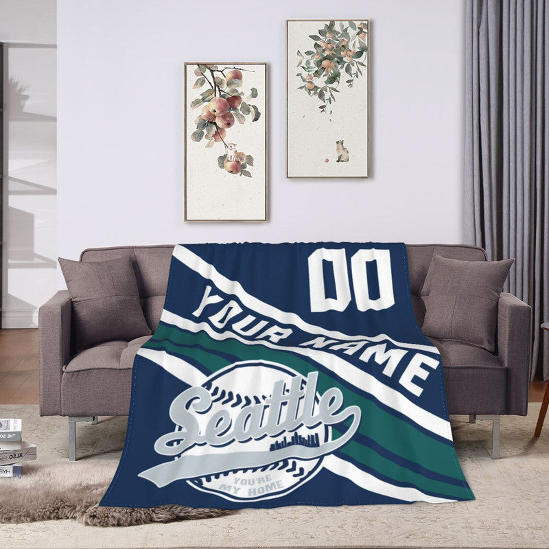 Custom Baseball Seattle Fleece Throw Blanket With Name Number for Fans Gifts
