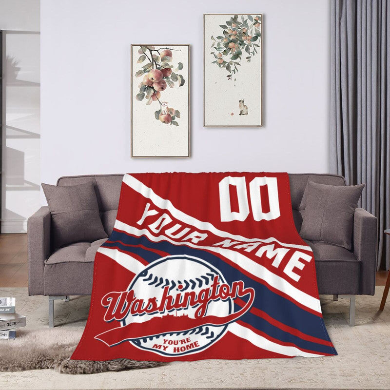 Custom Baseball Washington Fleece Throw Blanket With Name Number for Fans Gifts