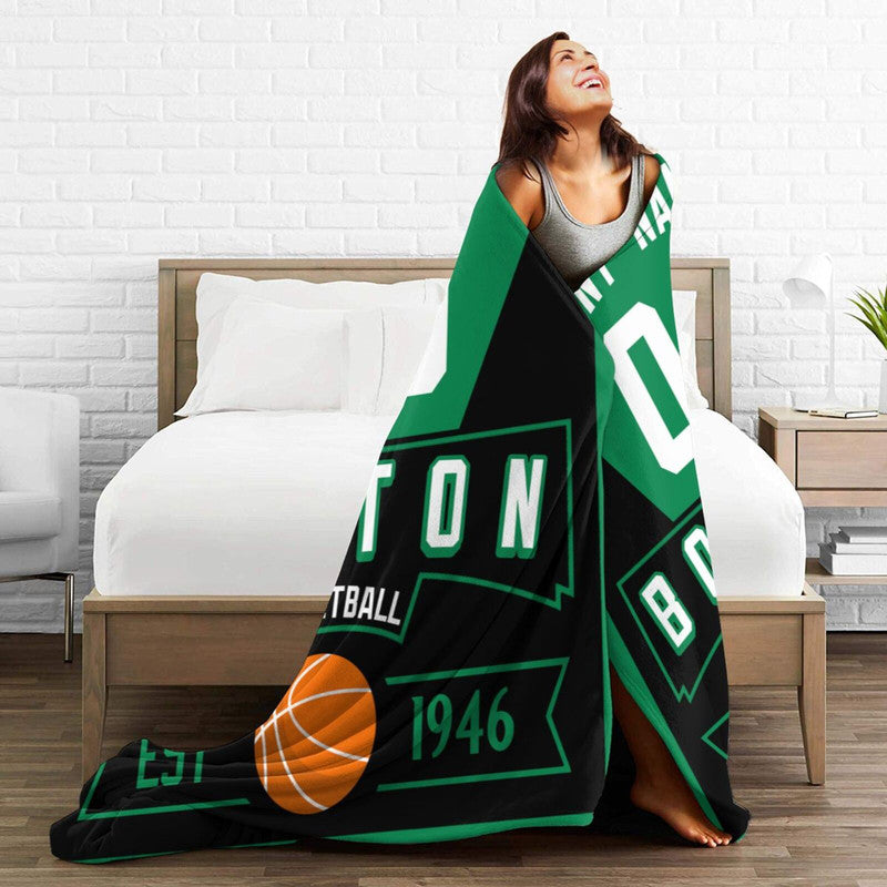 Custom Basketball Boston Fleece Throw Blanket With Name Number for Fans Gifts