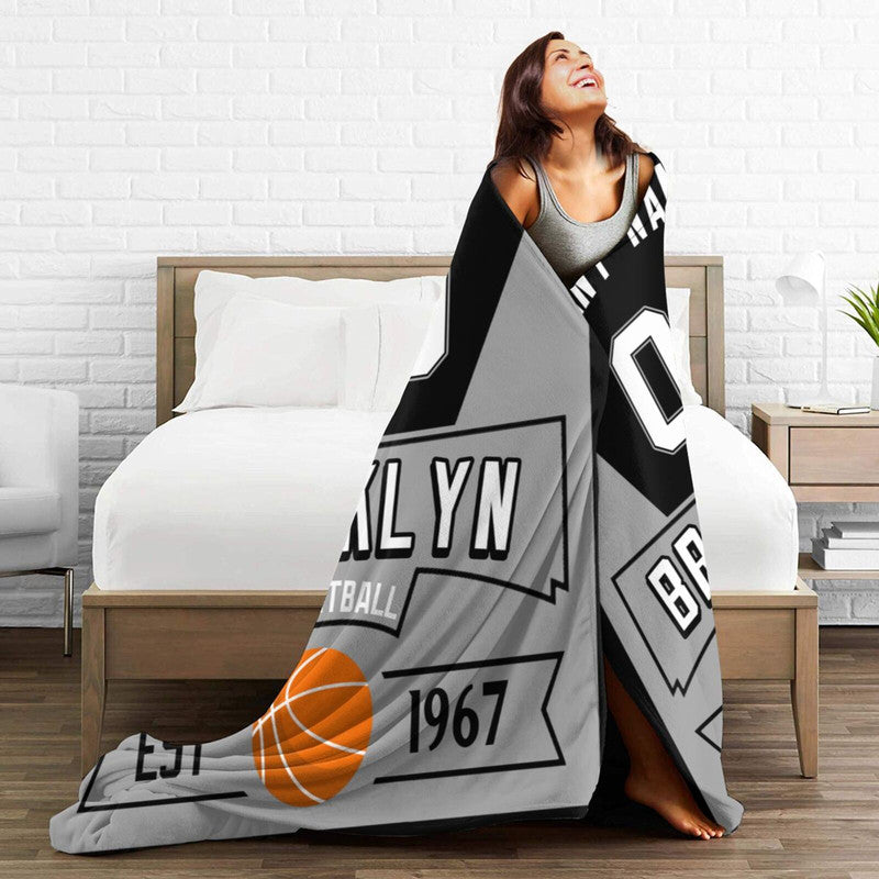 Custom Basketball Brooklyn Fleece Throw Blanket With Name Number for Fans Gifts
