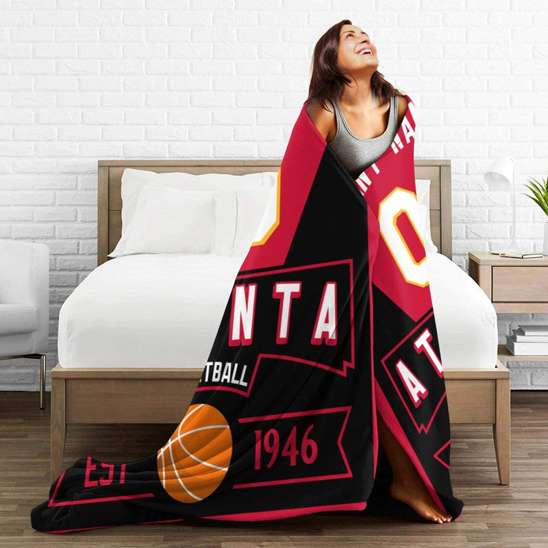 Custom Basketball Atlanta Fleece Throw Blanket With Name Number for Fans Gifts