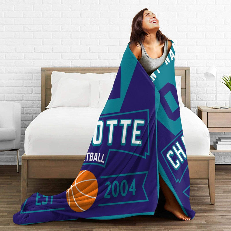 Custom Basketball Charlotte Fleece Throw Blanket With Name Number for Fans Gifts