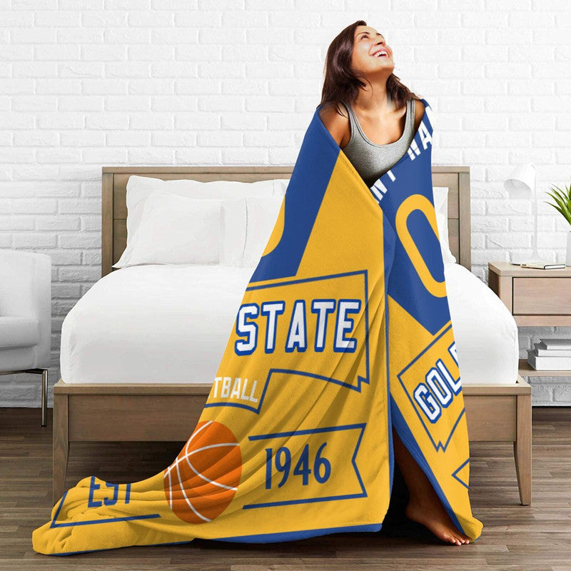 Custom Basketball Golden State Fleece Throw Blanket With Name Number for Fans Gifts