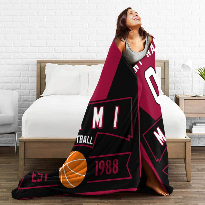 Custom Basketball Miami Fleece Throw Blanket With Name Number for Fans Gifts