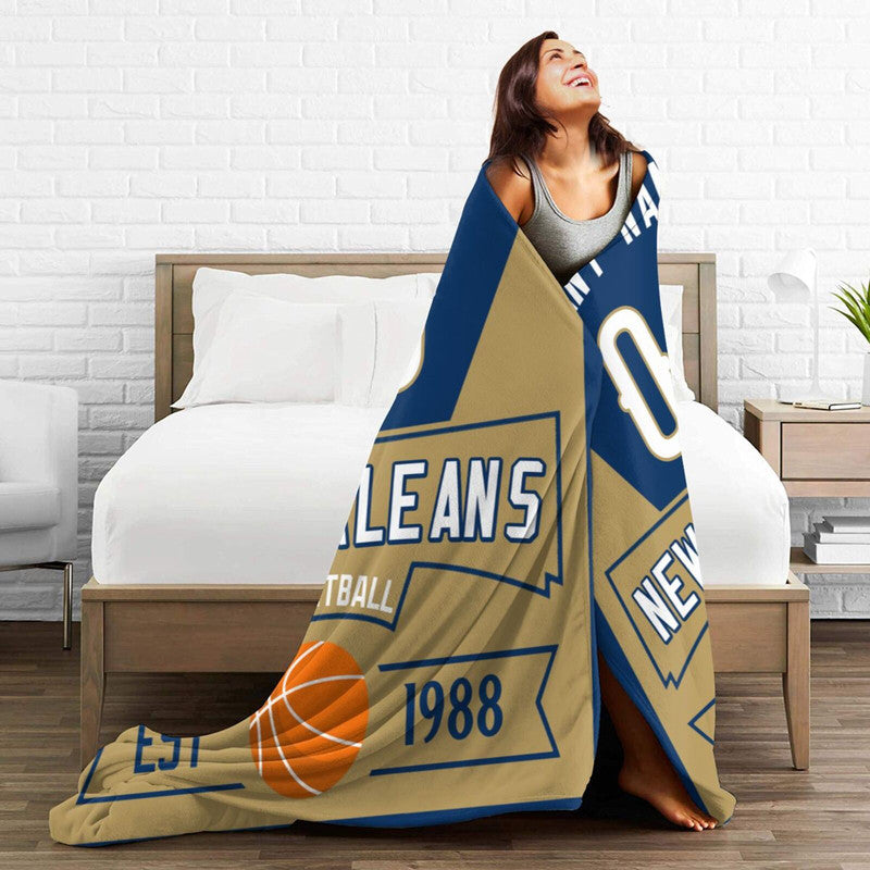 Custom Basketball New Orleans Fleece Throw Blanket With Name Number for Fans Gifts