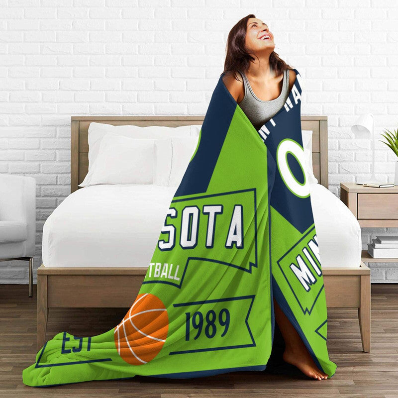 Custom Basketball Minnesota Fleece Throw Blanket With Name Number for Fans Gifts