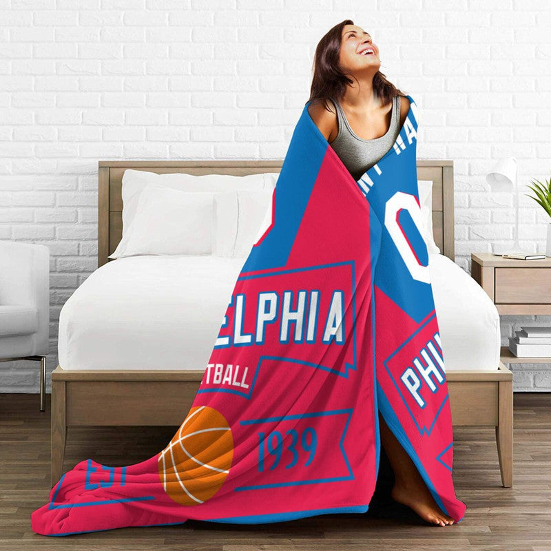 Custom Basketball Philadelphia Fleece Throw Blanket With Name Number for Fans Gifts