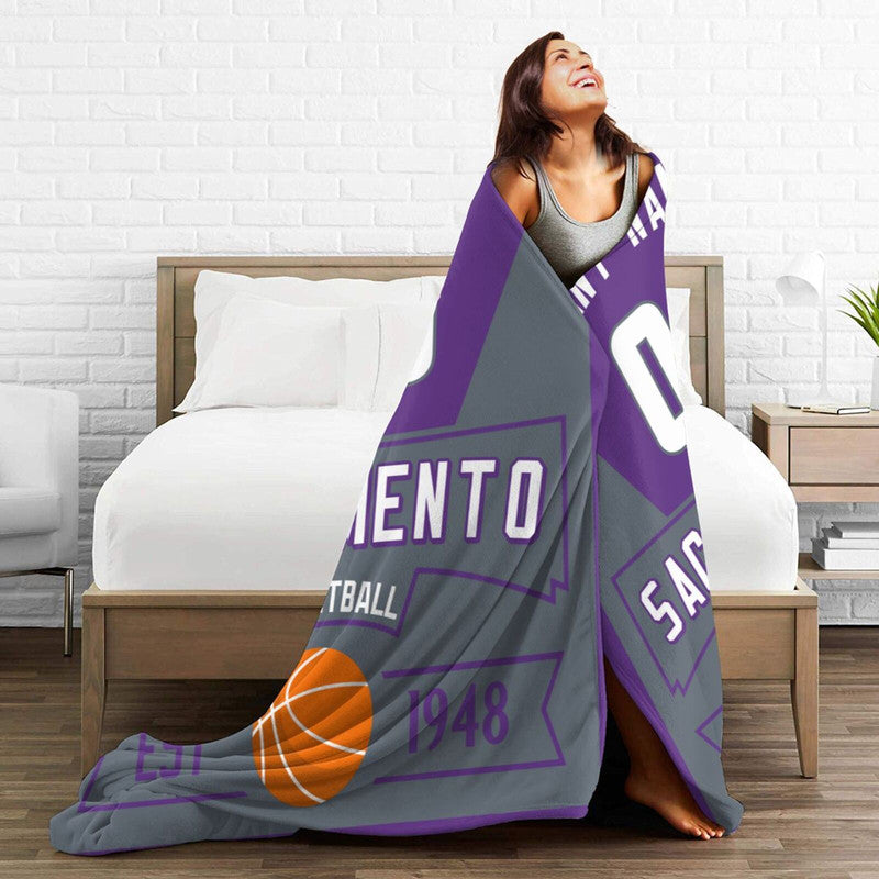 Custom Basketball Sacramento Fleece Throw Blanket With Name Number for Fans Gifts