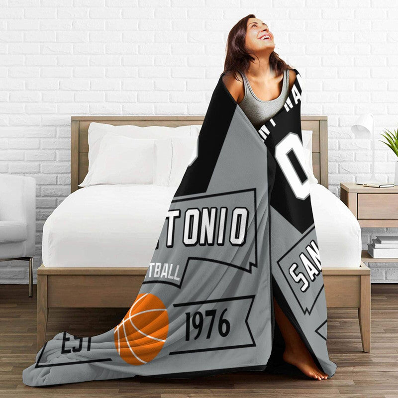 Custom Basketball San Antonio Fleece Throw Blanket With Name Number for Fans Gifts