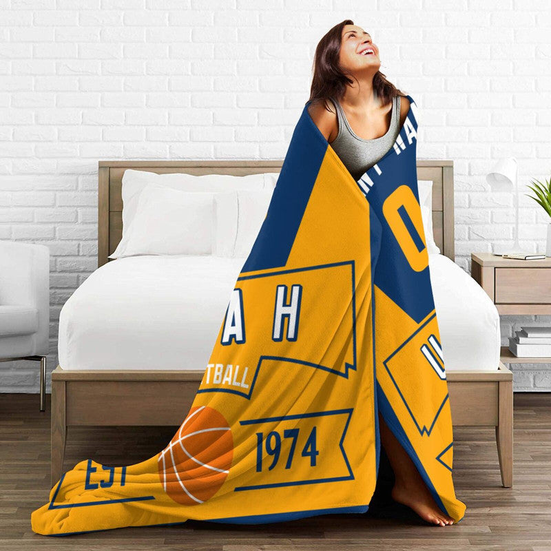 Custom Basketball Utah Fleece Throw Blanket With Name Number for Fans Gifts