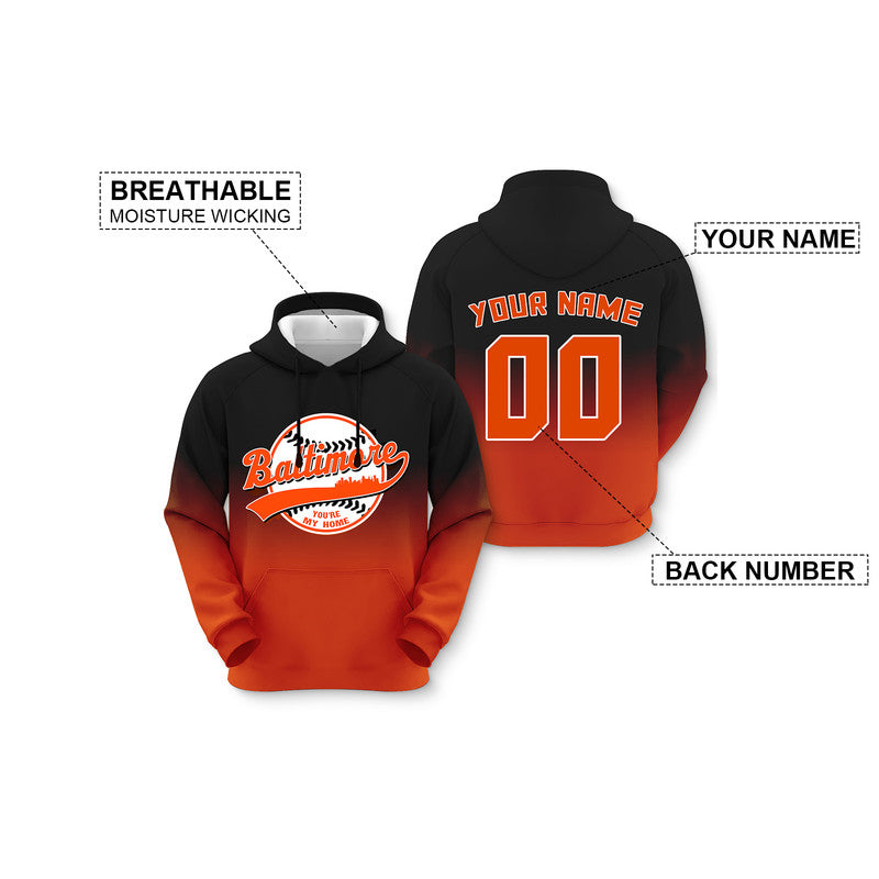 Custom Sports Pullover Sweatshirt Baseball City Baltimore You're My Home Split Fashion Hoodie