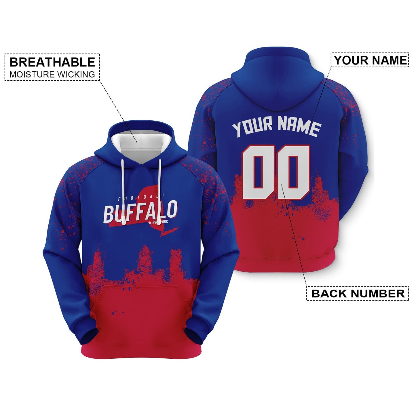 Custom Sports Pullover Sweatshirt Football Graffiti City Map Buffalo Fashion Hoodie1