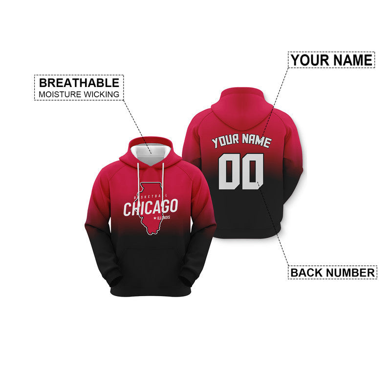 Custom Sports Pullover Sweatshirt Basketball Split State Map Chicago Fashion Hoodie