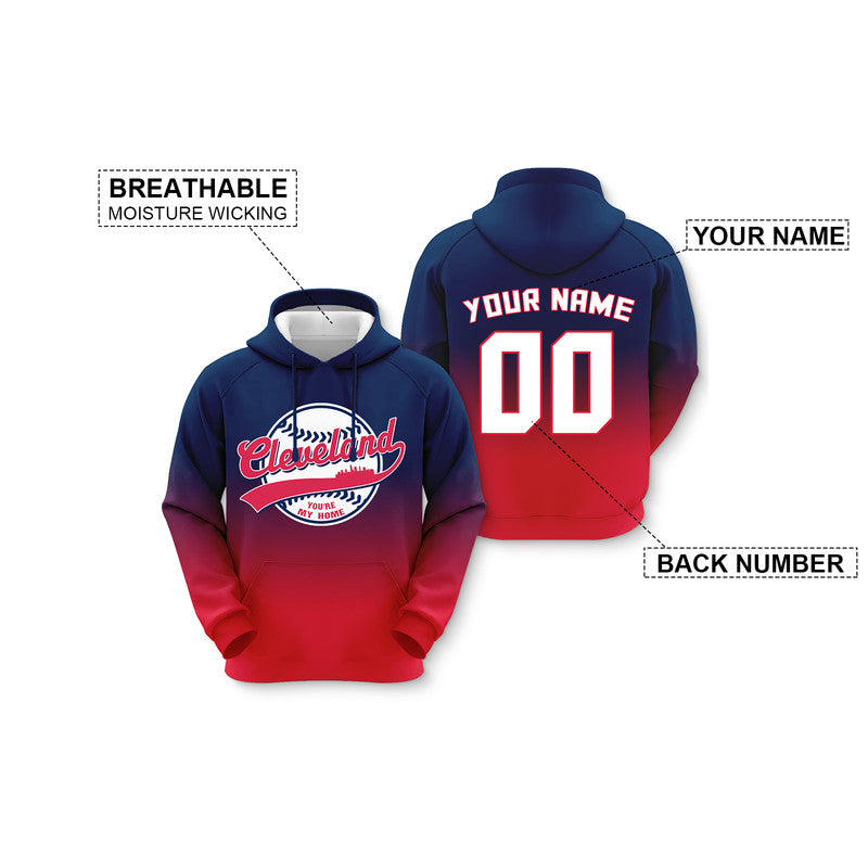 Custom Sports Pullover Sweatshirt Baseball City Cleveland You're My Home Split Fashion Hoodie
