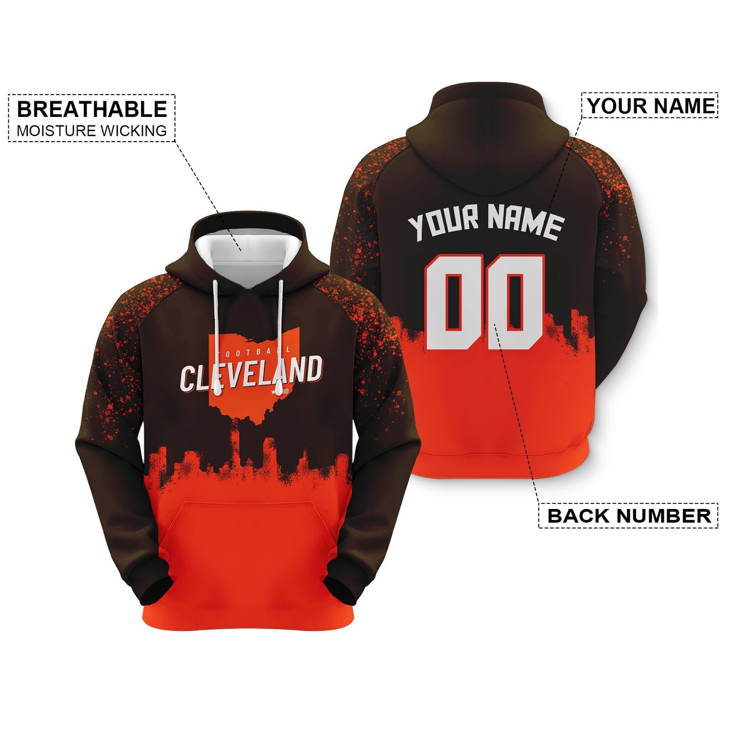 Custom Sports Pullover Sweatshirt Football Graffiti City Map Cleveland Fashion Hoodie