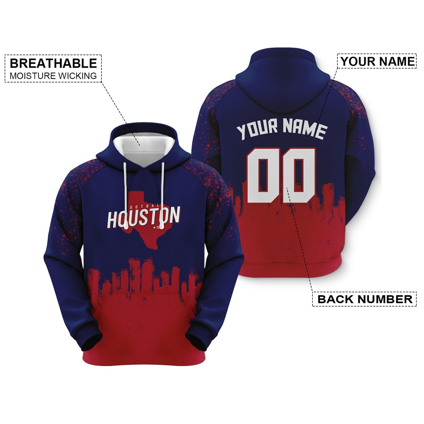 Custom Sports Pullover Sweatshirt Football Graffiti City Map Houston Fashion Hoodie