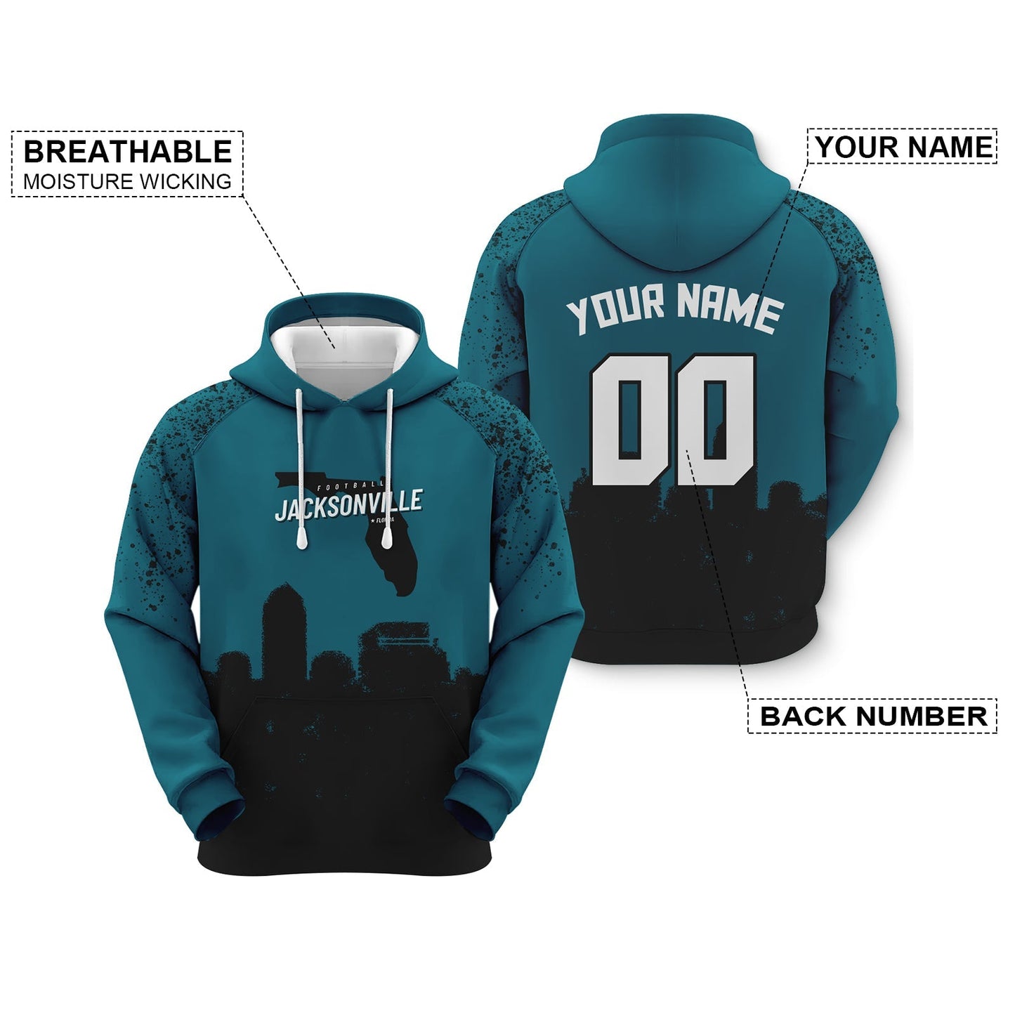 Custom Sports Pullover Sweatshirt Football Graffiti City Map Jacksonville Fashion Hoodie