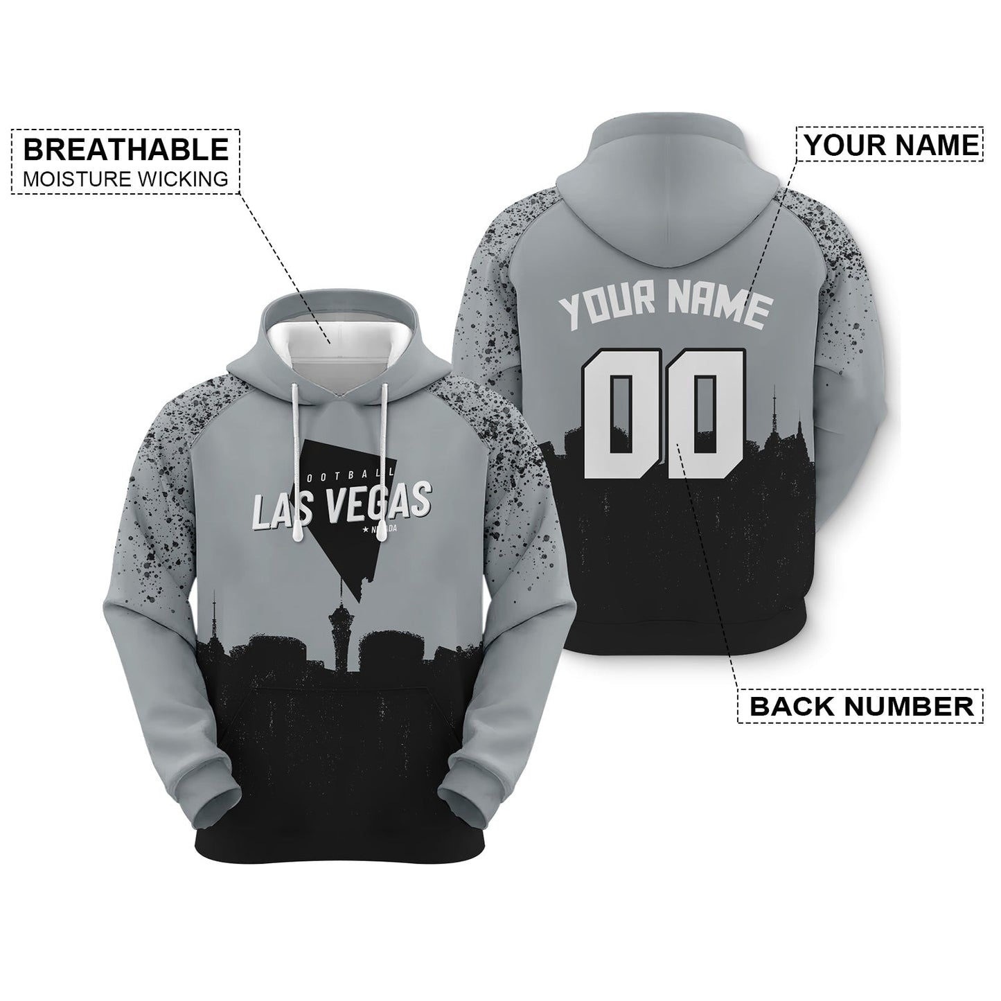 Custom Sports Pullover Sweatshirt Football Graffiti City Map Las Vegas Fashion Hoodie