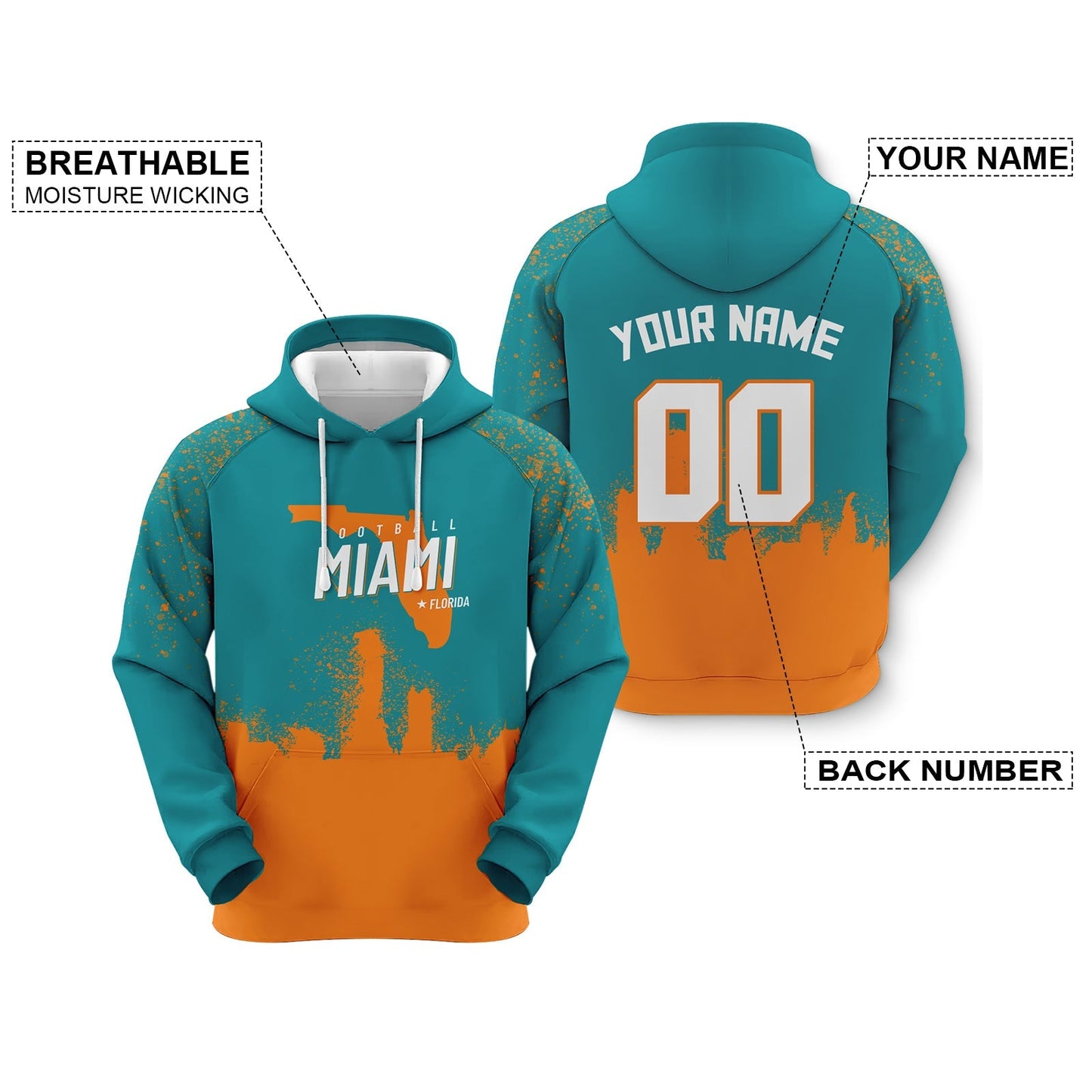 Custom Sports Pullover Sweatshirt Football Graffiti City Map Miami Fashion Hoodie