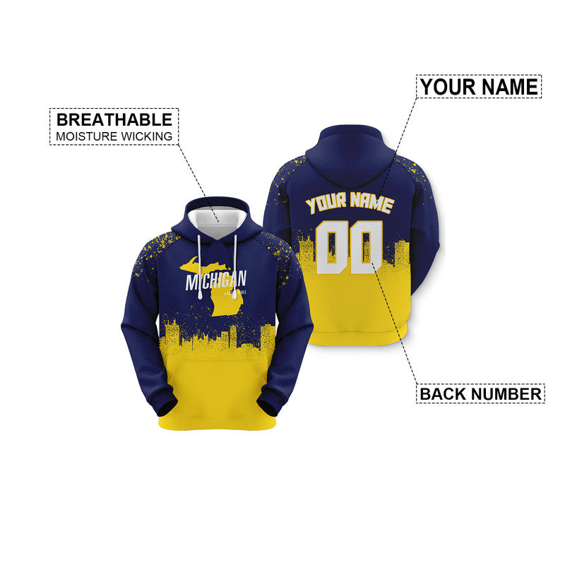 Custom Sports Pullover Sweatshirt Colleage Basketball Graffiti Map Michigan Fashion Hoodie