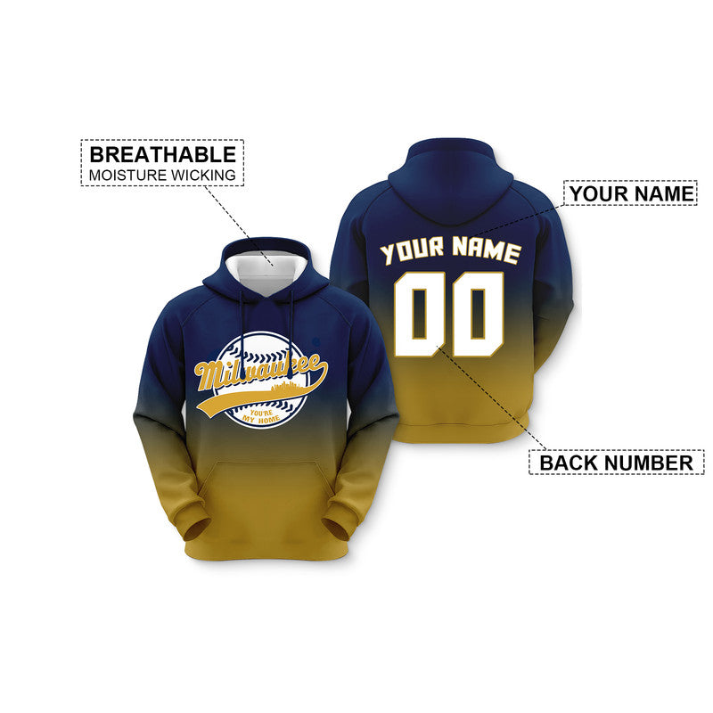 Custom Sports Pullover Sweatshirt Baseball City Milwaukee You're My Home Split Fashion Hoodie