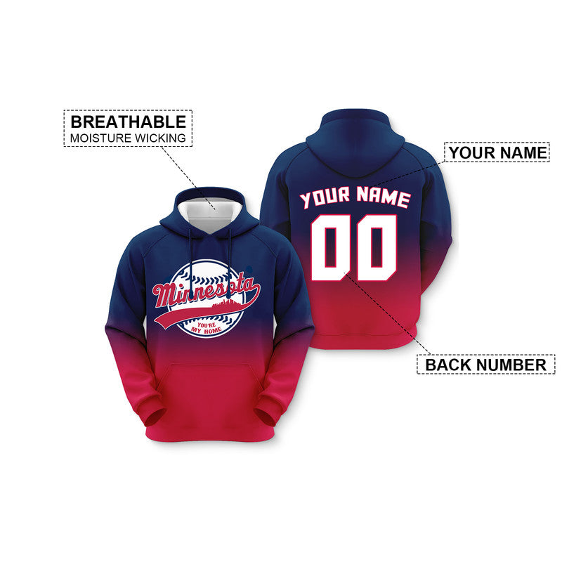 Custom Sports Pullover Sweatshirt Baseball City Minnesota You're My Home Split Fashion Hoodie