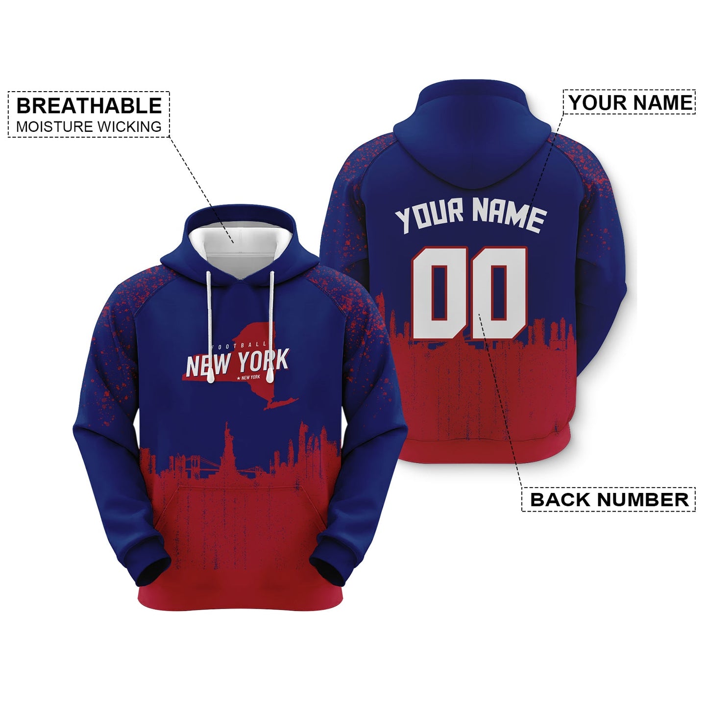 Custom Sports Pullover Sweatshirt Football Graffiti City Map New York Fashion Hoodie1