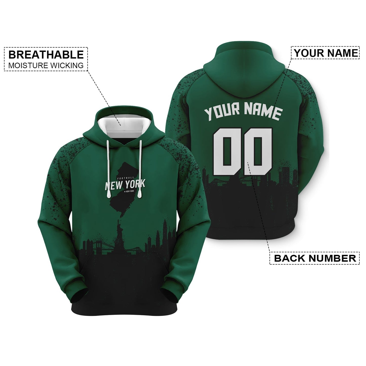 Custom Sports Pullover Sweatshirt Football Graffiti City Map New York Fashion Hoodie