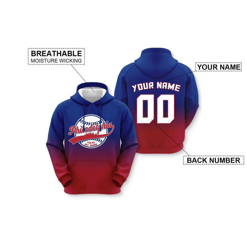 Custom Sports Pullover Sweatshirt Baseball City Philadelphia You're My Home Split Fashion Hoodie