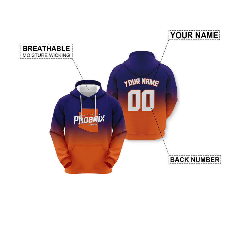 Custom Sports Pullover Sweatshirt Basketball Split State Map Phoenix Fashion Hoodie