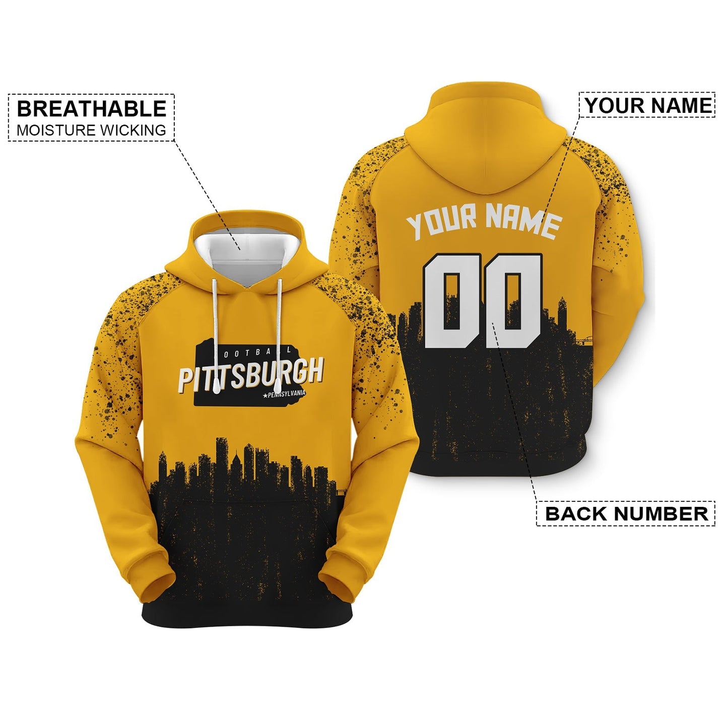 Custom Sports Pullover Sweatshirt Football Graffiti City Map Pittsburgh Fashion Hoodie