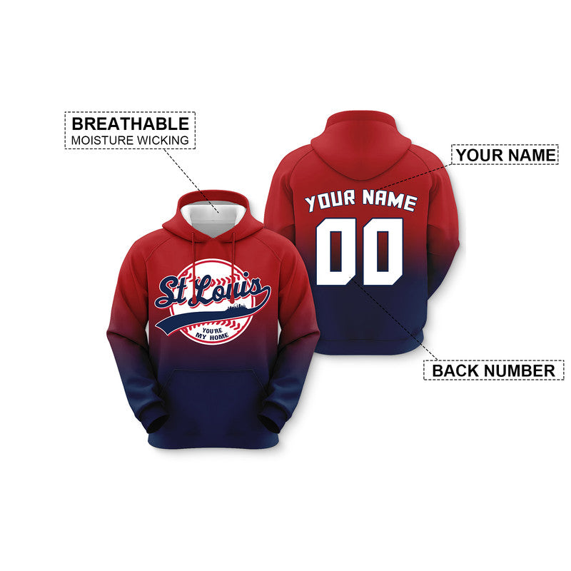 Custom Sports Pullover Sweatshirt Baseball City St Louis You're My Home Split Fashion Hoodie