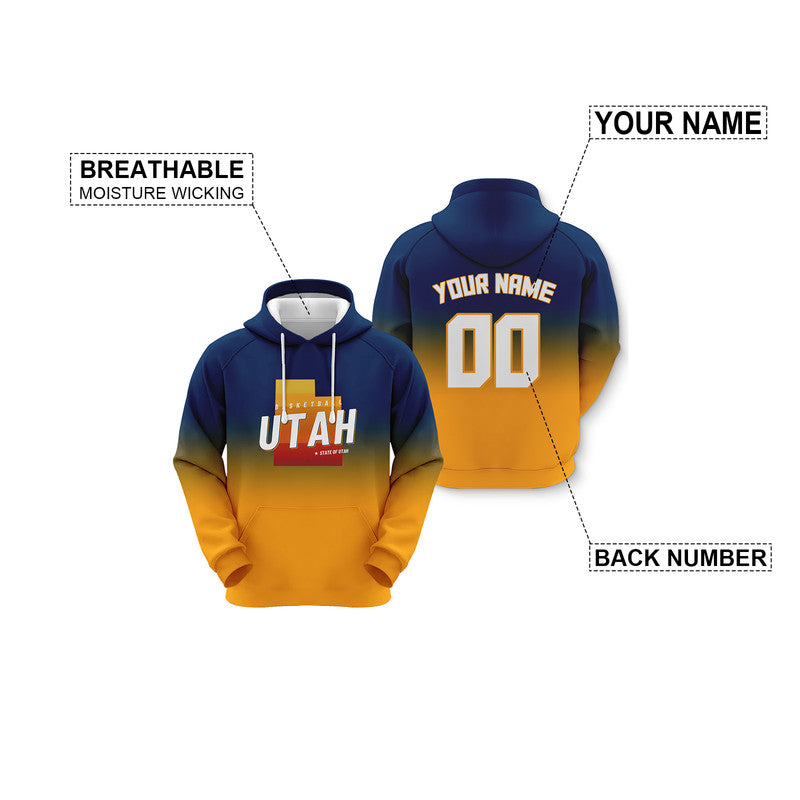 Custom Sports Pullover Sweatshirt Basketball Split State Map Utah Fashion Hoodie