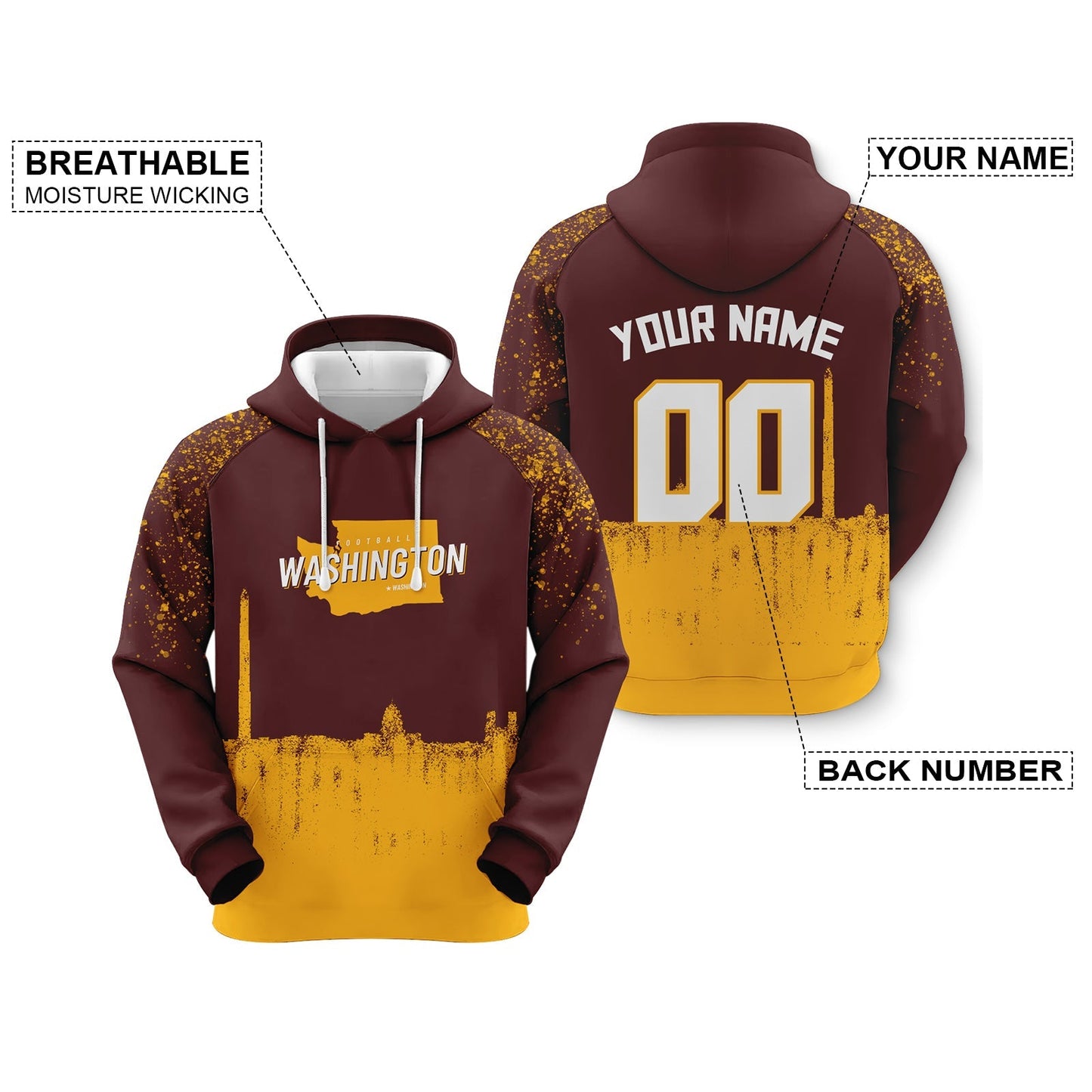 Custom Sports Pullover Sweatshirt Football Graffiti City Map Washington Fashion Hoodie