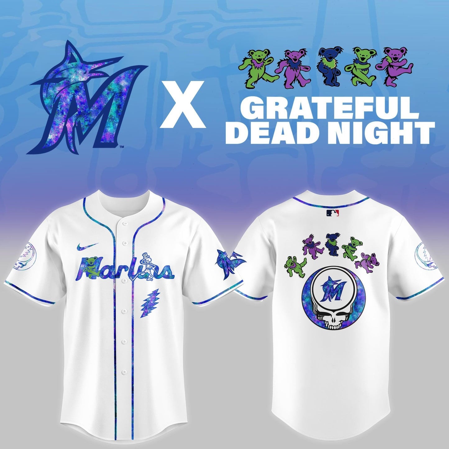 Marlins 2025 Grateful Dead Night Limited Edition Baseball Jersey MLBGD25
