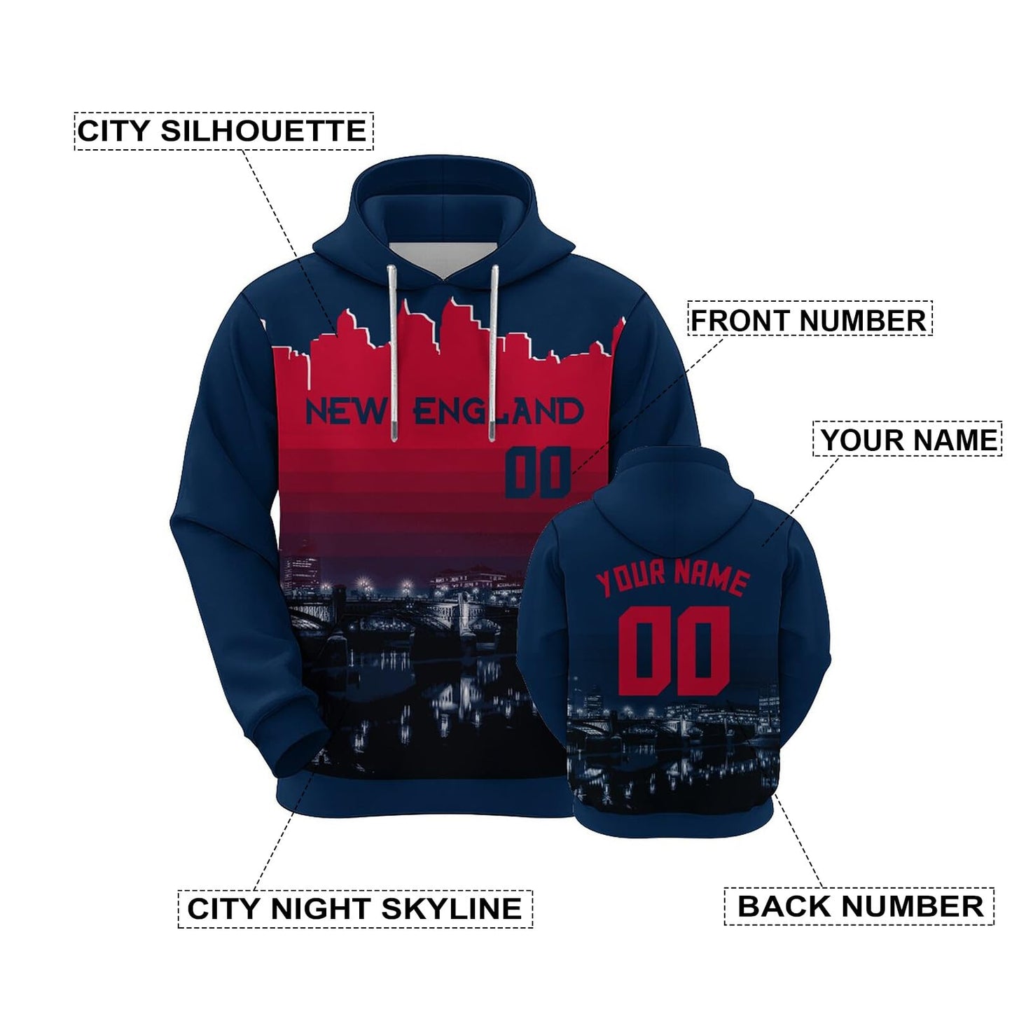 Custom Sports Pullover Sweatshirt City New England Night Fashion Football Hoodie