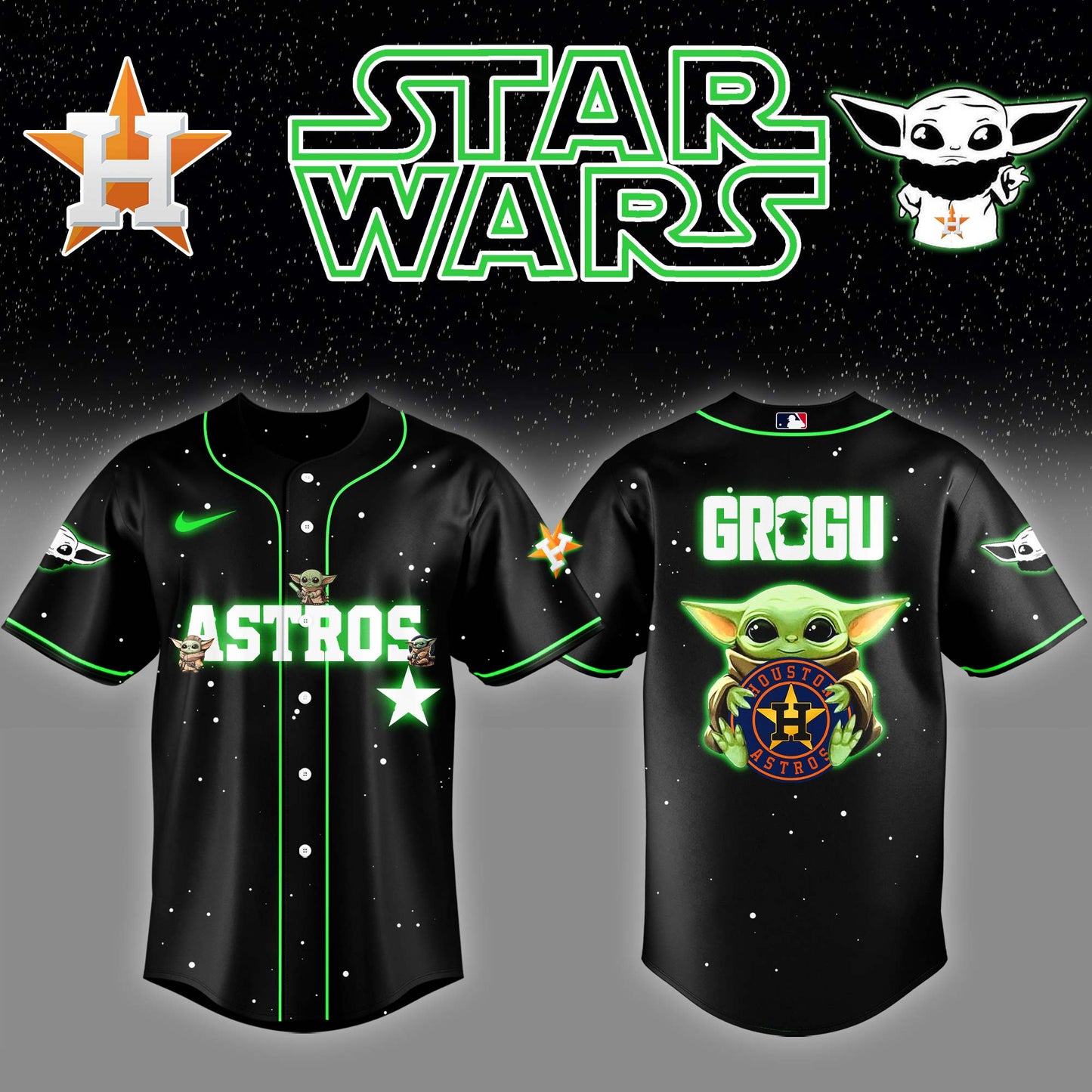 HOU x Stars Wars Grogu Night Baseball Jersey Editions Limited v3 - Printed