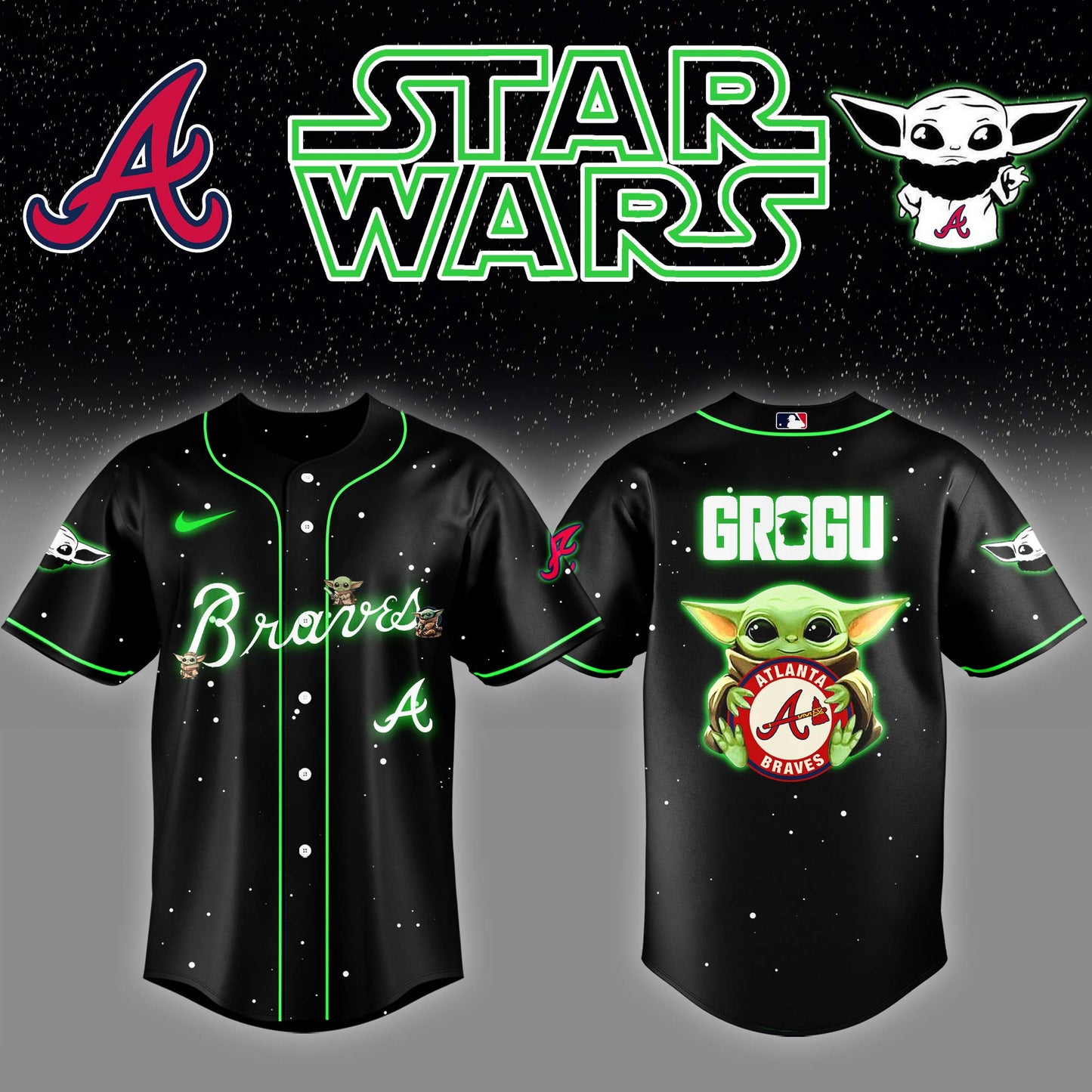 ATL  x Stars Wars Grogu Night Baseball Jersey Editions Limited  v3 - Printed