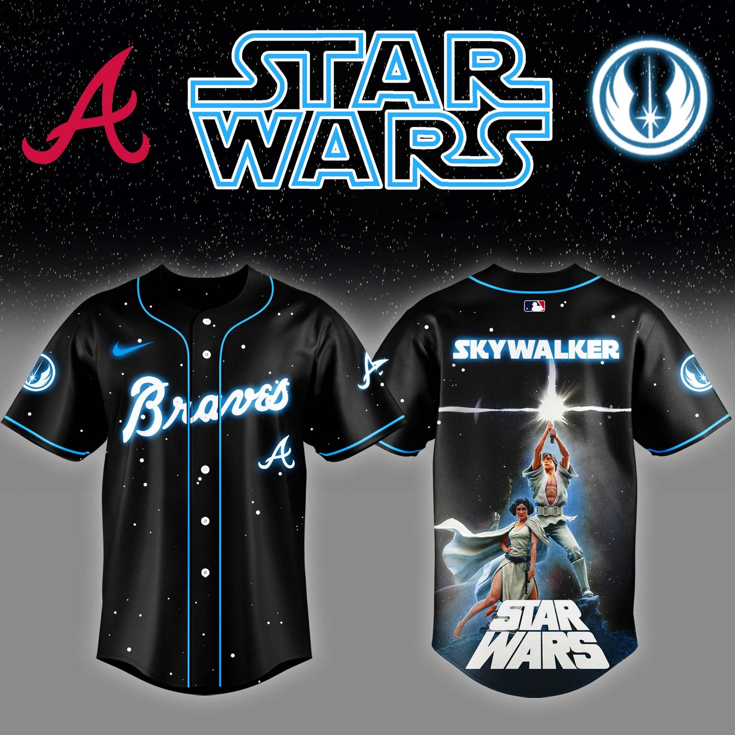 ATL  x Stars Wars Luke Skywalker Game Night Baseball Jersey Editions Limited  v4 - Printed