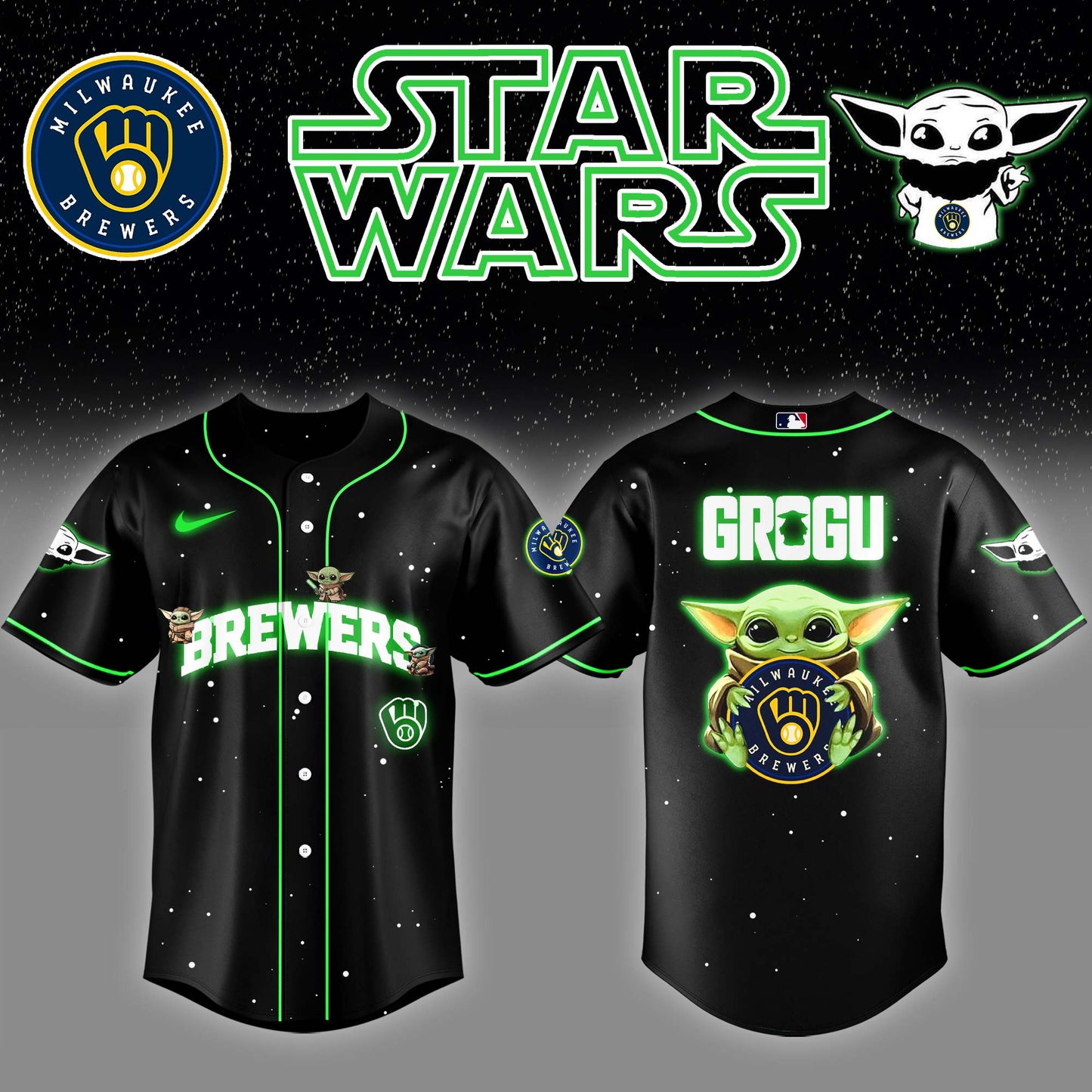 MIL x Stars Wars Grogu Night Baseball Jersey Editions Limited v3 - Printed
