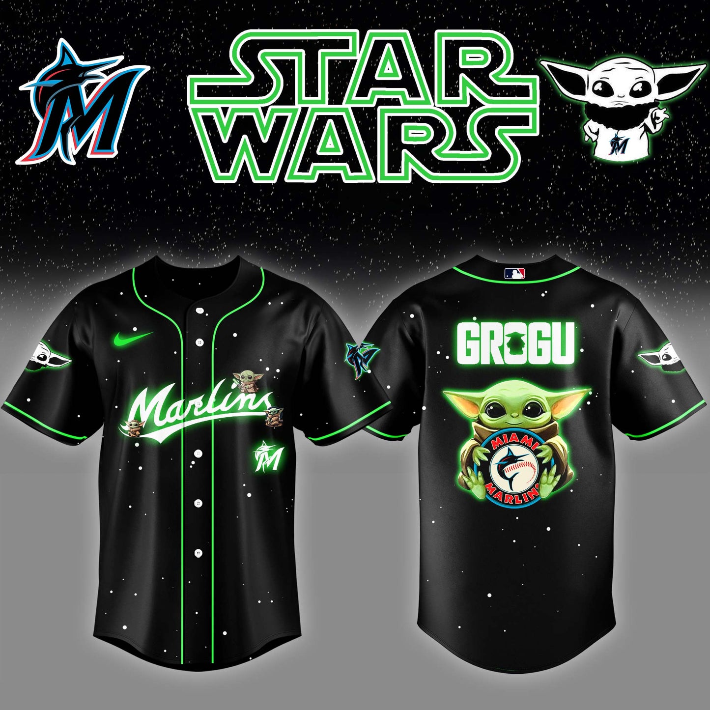 MIA x Stars Wars Grogu Night Baseball Jersey Editions Limited v3 - Printed