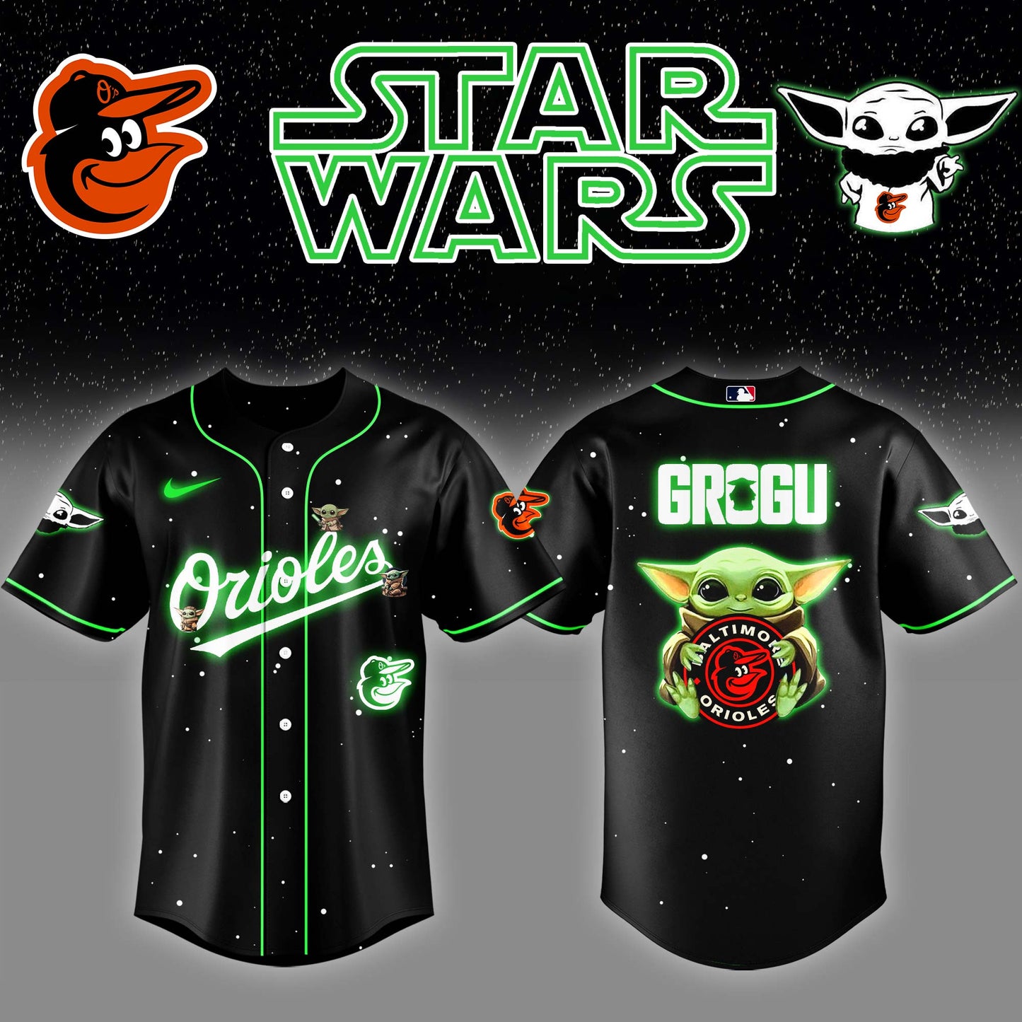 BAL x Stars Wars Grogu Night Baseball Jersey Editions Limited v3 - Printed
