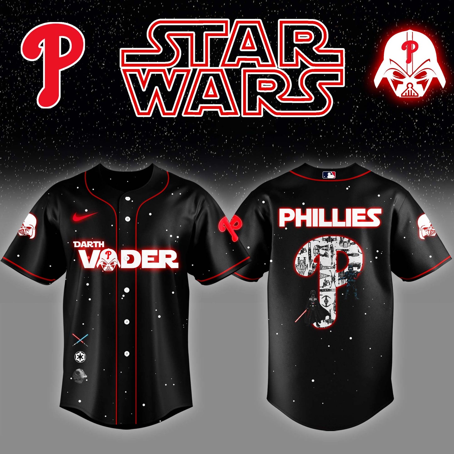 PHI x Stars Wars Darth Vader Night Baseball Jersey Editions Limited v2 - Printed